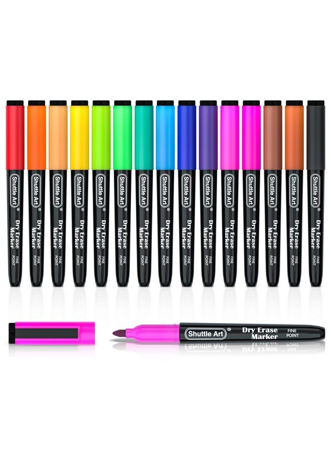 شاتل أرت أقلام تحديد قابلة للمسح، 15 لونًا من أقلام التحديد المغناطيسية للسبورة البيضاء، ذات رأس رفيع، مثالية للكتابة على السبورة البيضاء، وألواح قابلة للمسح، ومرايا للمدرسة والمكتب والمنزل - Image 1