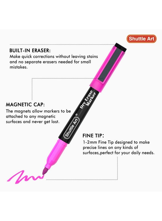 شاتل أرت أقلام تحديد قابلة للمسح، 15 لونًا من أقلام التحديد المغناطيسية للسبورة البيضاء، ذات رأس رفيع، مثالية للكتابة على السبورة البيضاء، وألواح قابلة للمسح، ومرايا للمدرسة والمكتب والمنزل - Image 3