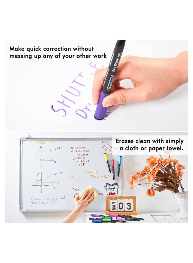 شاتل أرت أقلام تحديد قابلة للمسح، 15 لونًا من أقلام التحديد المغناطيسية للسبورة البيضاء، ذات رأس رفيع، مثالية للكتابة على السبورة البيضاء، وألواح قابلة للمسح، ومرايا للمدرسة والمكتب والمنزل - Image 5