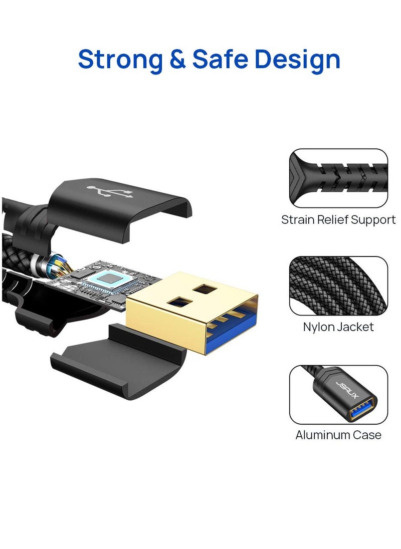 JSAUX - USB 3.0 Extension Cable CD0006 (2 Pack 6.6ft) USB A Extension Extender Cord High Data Transfer Compatible for USB Flash Drive, Keyboard, Printer, Xbox, Hard Drive and More-Black - Image 1