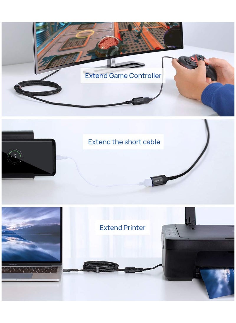 JSAUX - USB 3.0 Extension Cable CD0006 (2 Pack 6.6ft) USB A Extension Extender Cord High Data Transfer Compatible for USB Flash Drive, Keyboard, Printer, Xbox, Hard Drive and More-Black - Image 1
