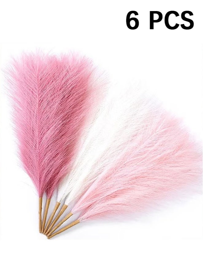 OMEVE 6Pcs Pampas Grass Pink Decor,Faux Pampas Grass Home Decor,Artificial Pampas Grass Blush Fake Pampas,Short Vase Room Decoration  - Image 1