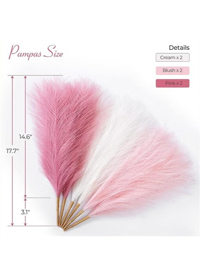 OMEVE 6Pcs Pampas Grass Pink Decor,Faux Pampas Grass Home Decor,Artificial Pampas Grass Blush Fake Pampas,Short Vase Room Decoration  - Image 4