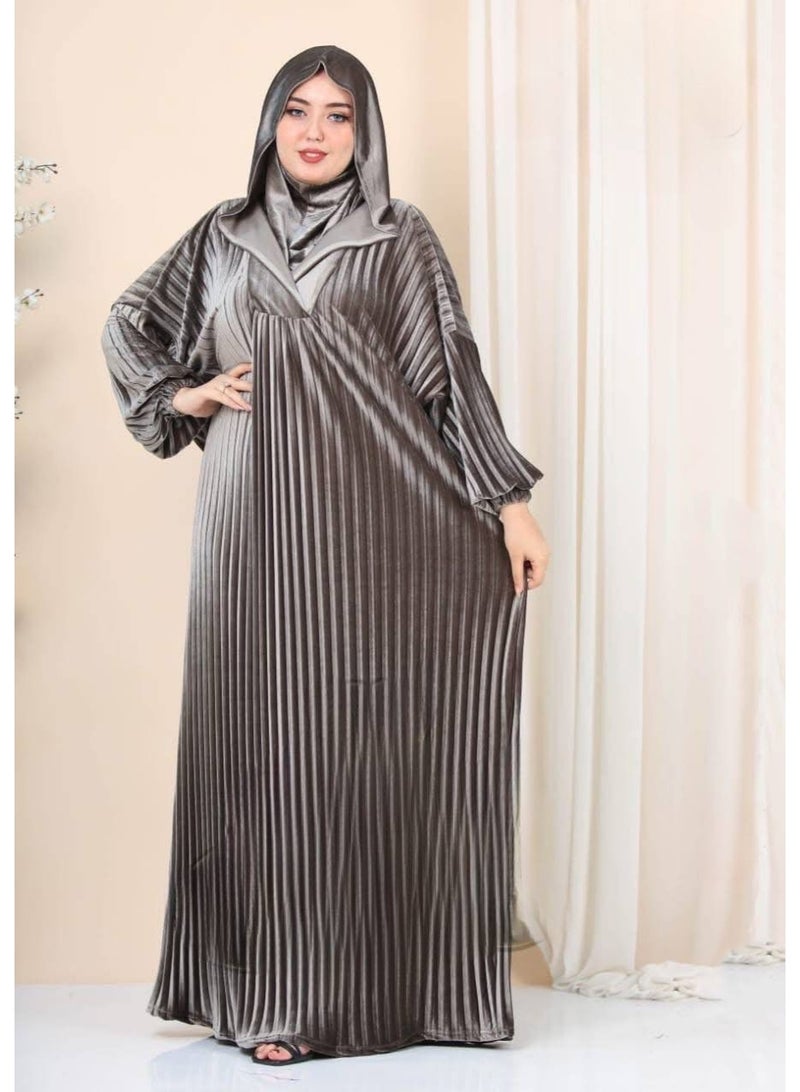 إسدال صلاة حريمي مع طرحة – تصميم أنيق واسع  - رمادي - Image 1