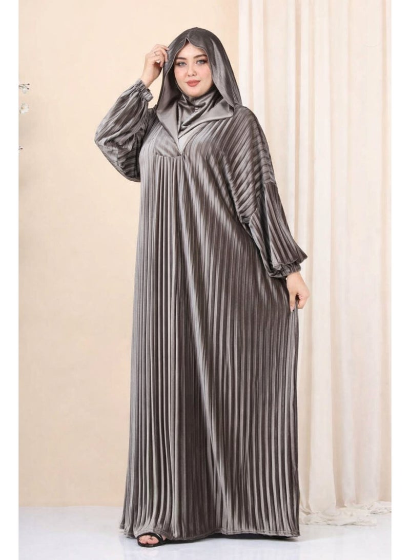 إسدال صلاة حريمي مع طرحة – تصميم أنيق واسع  - رمادي - Image 2