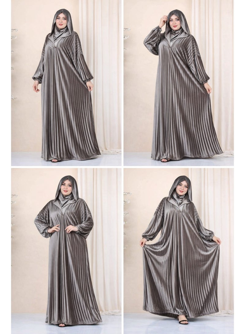 إسدال صلاة حريمي مع طرحة – تصميم أنيق واسع  - رمادي - Image 3