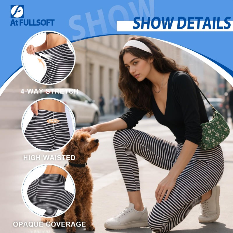 FULLSOFT Buttery Soft Leggings for Women - High Waisted Tummy Control No See Through Workout Yoga Cycling Tights Pants Valentineâ€™s Day Thanksgiving Tracksuit(Horizontal Stripes,XX-Large-3X-Large) - Image 4