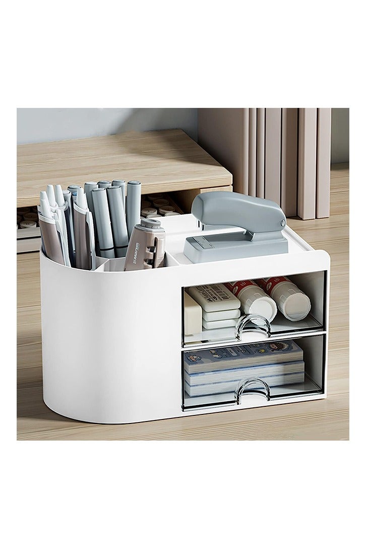 Pencil Pen Holder for Desk, Office Desk Organizer with drawer, Cute Desktop Stationery Organizer, Business Card/Pen/Pencil/Stationery Holder Storage Box - Image 3