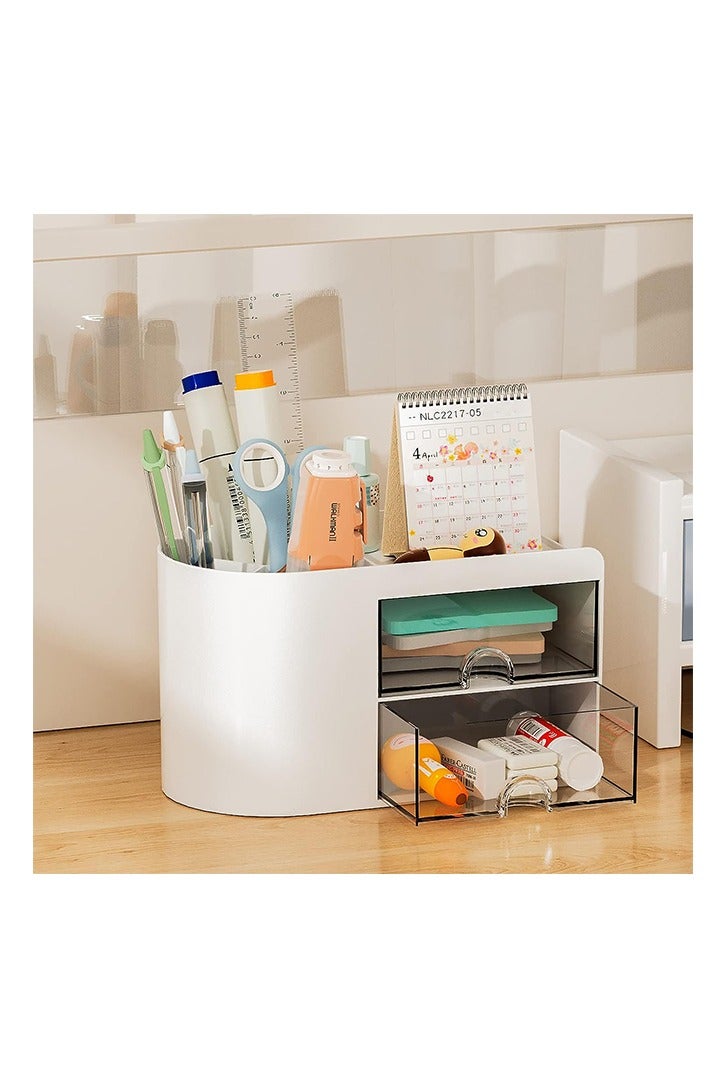 Pencil Pen Holder for Desk, Office Desk Organizer with drawer, Cute Desktop Stationery Organizer, Business Card/Pen/Pencil/Stationery Holder Storage Box - Image 2