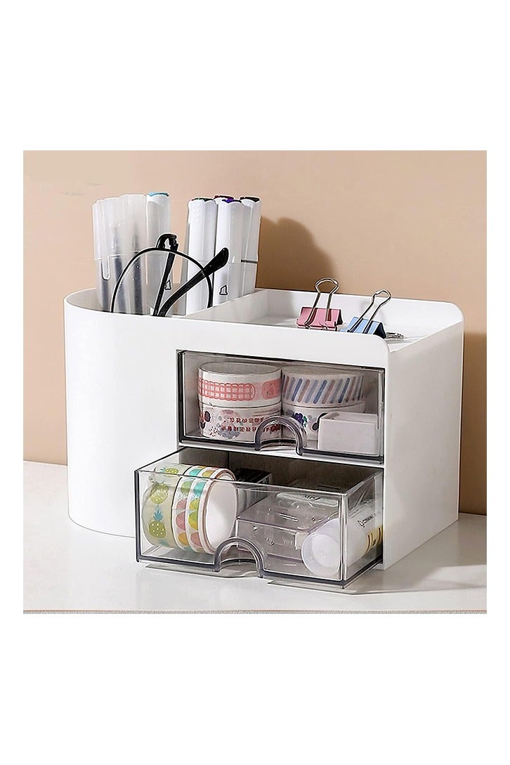 Pencil Pen Holder for Desk, Office Desk Organizer with drawer, Cute Desktop Stationery Organizer, Business Card/Pen/Pencil/Stationery Holder Storage Box - Image 4