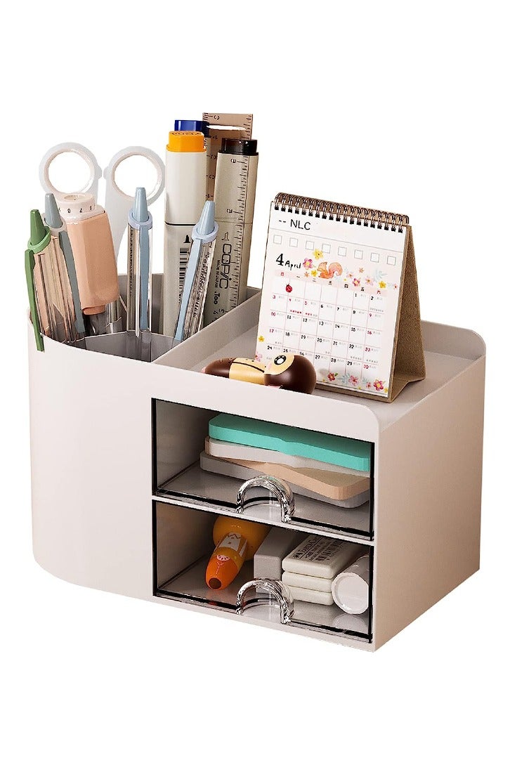 Pencil Pen Holder for Desk, Office Desk Organizer with drawer, Cute Desktop Stationery Organizer, Business Card/Pen/Pencil/Stationery Holder Storage Box - Image 1