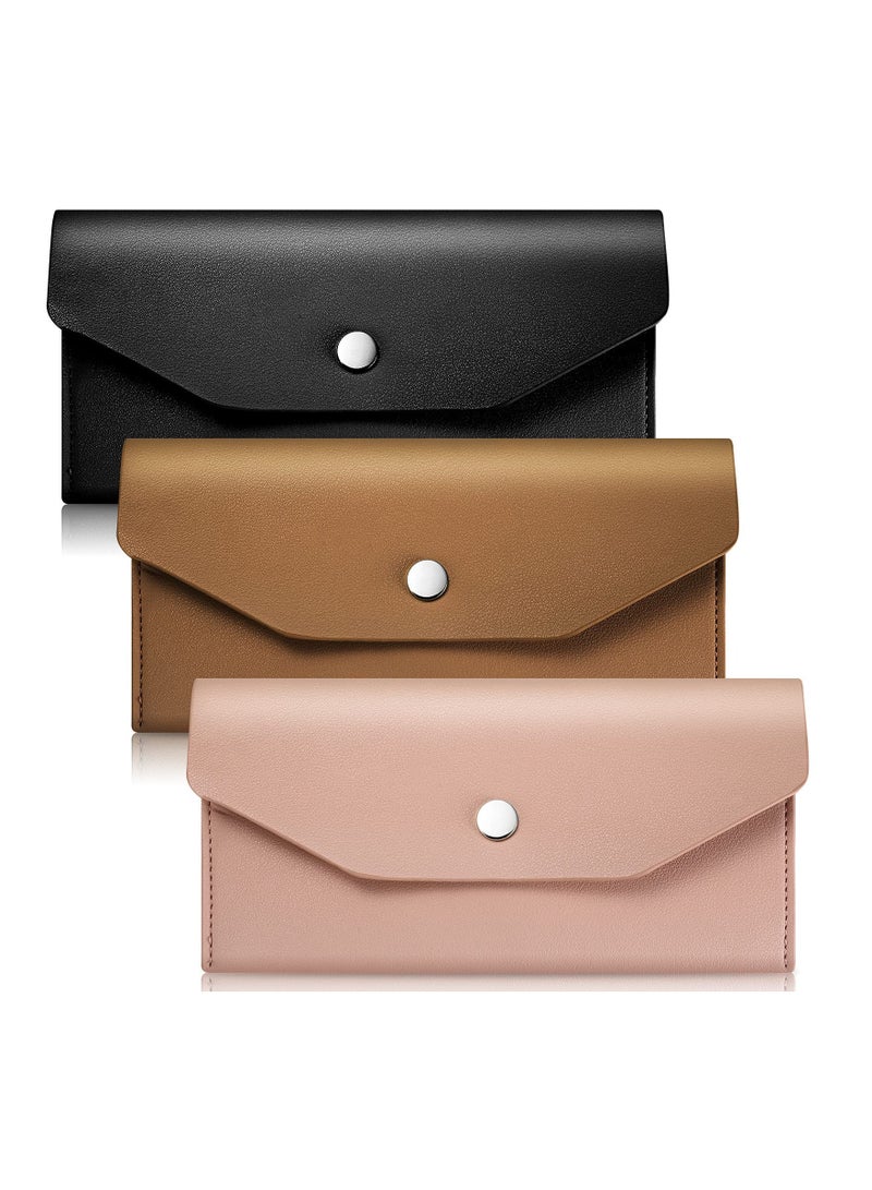 3-Piece PU Leather Cash Envelope Set - Reusable Money Pouches for Spring Festival, Weddings, Birthdays, Graduations, and Holidays (Available in Black and Camel Pink)  - Image 1