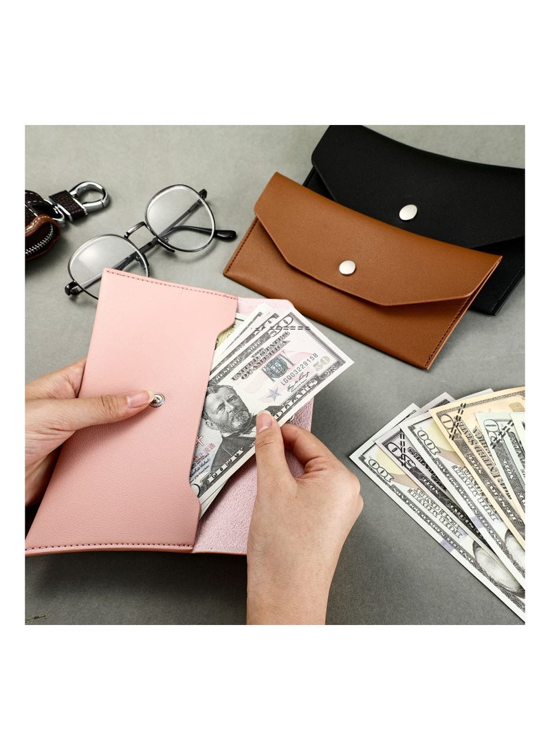 3-Piece PU Leather Cash Envelope Set - Reusable Money Pouches for Spring Festival, Weddings, Birthdays, Graduations, and Holidays (Available in Black and Camel Pink)  - Image 3