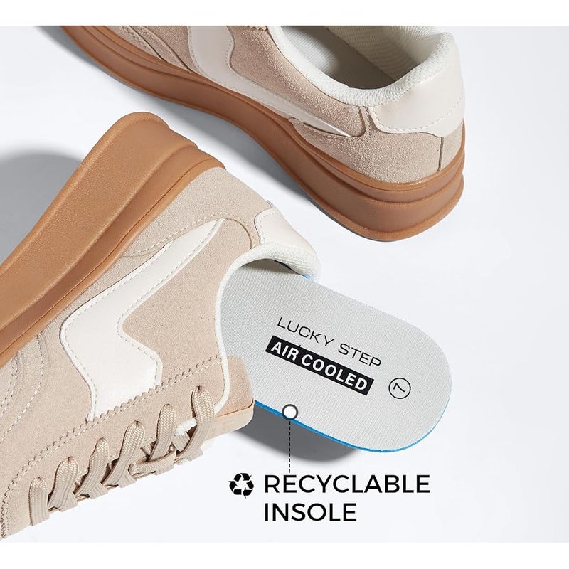 LUCKY STEP Women's Platform Fashion Sneakers Thick Sole Suede Genuine Leather Classic Rubber Gum Sole Low Top Casual Walking Shoes - Image 5