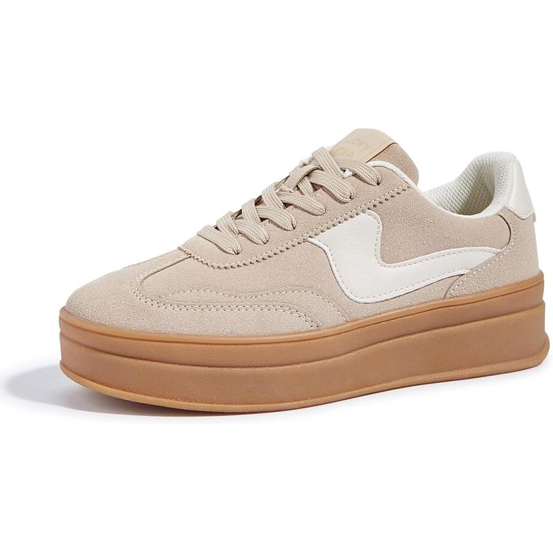 LUCKY STEP Women's Platform Fashion Sneakers Thick Sole Suede Genuine Leather Classic Rubber Gum Sole Low Top Casual Walking Shoes - Image 1