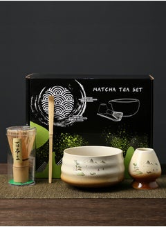 Generic 4-Piece Japanese Matcha Set, Ceramic Matcha Bowl+Whisk Holder+Bamboo Whisk+Spoon- 4pc Bamboo Matcha Tools for Matcha Traditional Tea Set  - Image 1