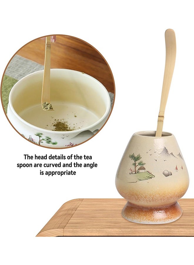 4-Piece Japanese Matcha Set, Ceramic Matcha Bowl+Whisk Holder+Bamboo Whisk+Spoon- 4pc Bamboo Matcha Tools for Matcha Traditional Tea Set