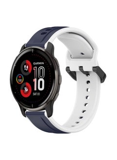 Generic Replacement Strap For Garmin Venu 2 Plus 20mm Convex Loop Two-Color Silicone Watch Band Midnight Blue+White 