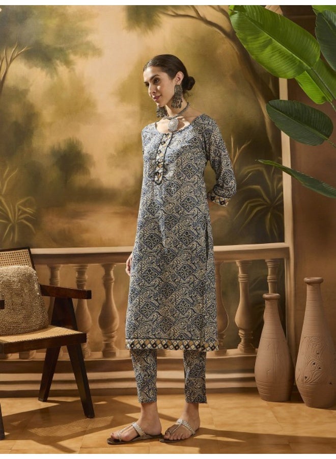 AKS Teal Blue Kurta Set with pants - Image 3