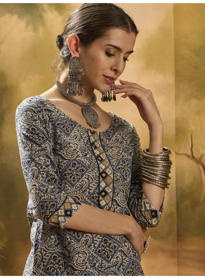 AKS Teal Blue Kurta Set with pants - Image 2