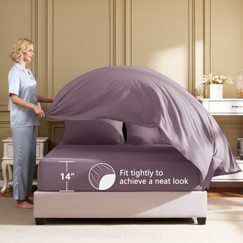 HIMEET Queen Size Comforter Sets - 7 Pieces Bed in a Bag Queen, Luxury Comforter Set with Sheets for All Season, Bed Set with Comforter, Flat Sheet, Fitted Sheet, Pillowcases & Shams, Dusty Purple - Image 5