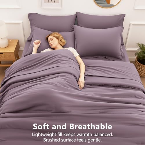 HIMEET Queen Size Comforter Sets - 7 Pieces Bed in a Bag Queen, Luxury Comforter Set with Sheets for All Season, Bed Set with Comforter, Flat Sheet, Fitted Sheet, Pillowcases & Shams, Dusty Purple - Image 4