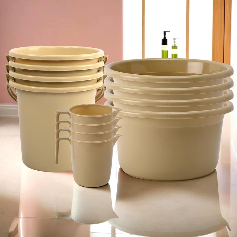 Urbane Home Urbane Home Set of 12 Bathroom Combo Set Bathing Set Bathware Set Bathroom Accessories Set 4 Piece Tub4 Piece Bucket 4 Piece Mug Combo Set for Bathroom Beige  - Image 1