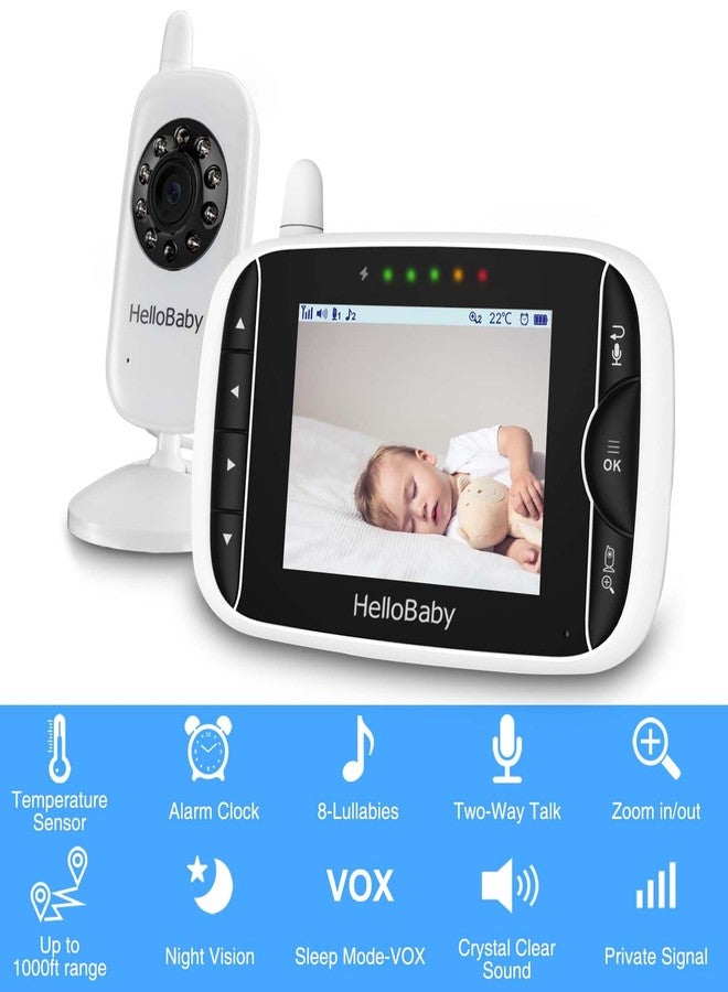 Hellobaby Video Baby Monitor with Camera and Audio, 3.2Inch LCD Display, Infrared Night Vision, Two-Way Audio and Room Temperature Monitoring,Lullaby,Sound Activated Screen - Image 2