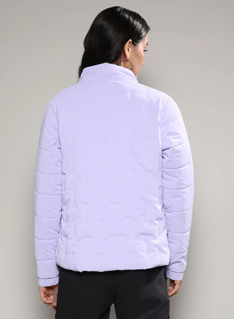Campus Sutra Women's Light Purple Bar Quilted Puffer Jacket