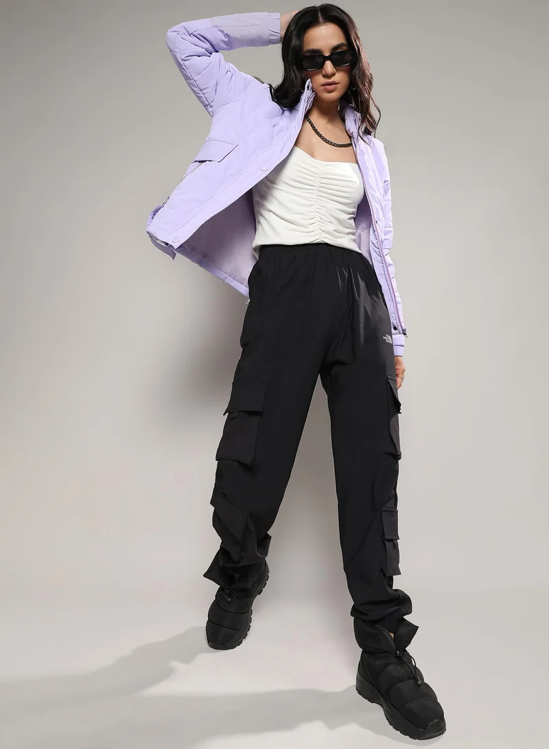 Campus Sutra Women's Light Purple Bar Quilted Puffer Jacket