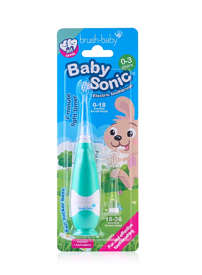 brush-baby BabySonic Electric Baby Toothbrush for Infants and Toddlers - Engaging Light-Up Head for Fun Brushing, Includes Soft Bristles & Smart Timer, With 1 Brush Replacement Head, Teal Color - Image 1