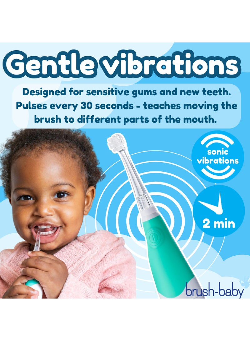 برش بيبي فرشاة أسنان كهربائية للأطفال بيبي سونيك باللون الأزرق الفيروزي – إضاءة LED، رأسين للفرشاة، شعيرات ناعمة، مؤقت دقيقتين - Image 4