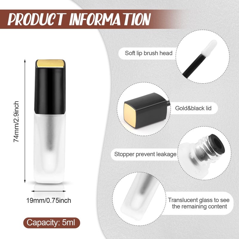 Cositina 5 Pcs 5ml Frosted Glass Lip Gloss Tubes Refillable Square Lip Glaze Tube Vials Mini Lip Balm Bottle Container with Wands & Stoppers for Women Girls DIY Makeup Travel - Image 2
