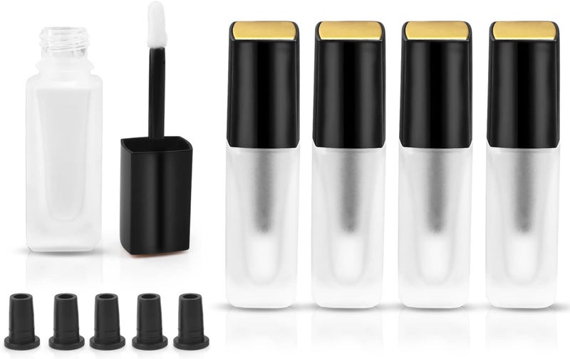 Cositina 5 Pcs 5ml Frosted Glass Lip Gloss Tubes Refillable Square Lip Glaze Tube Vials Mini Lip Balm Bottle Container with Wands & Stoppers for Women Girls DIY Makeup Travel - Image 1