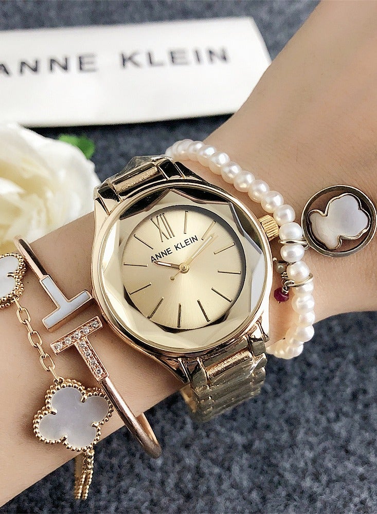 آن كلاين المرأة Tonneau البساطة الذهب الأزياء ووتش مع الذهب الفولاذ المقاوم للصدأ حزام - Image 2