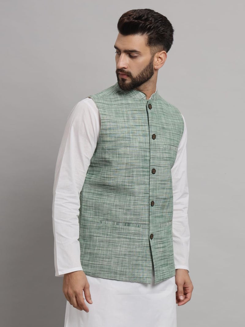 LATEST CHIKAN Men's Traditional Cotton Solid Nehru Jacket/Waistcoat 1-SADRI-NK-GR-38-1 - Image 3