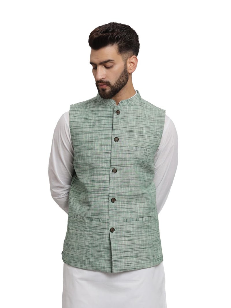 LATEST CHIKAN Men's Traditional Cotton Solid Nehru Jacket/Waistcoat 1-SADRI-NK-GR-38-1 - Image 1