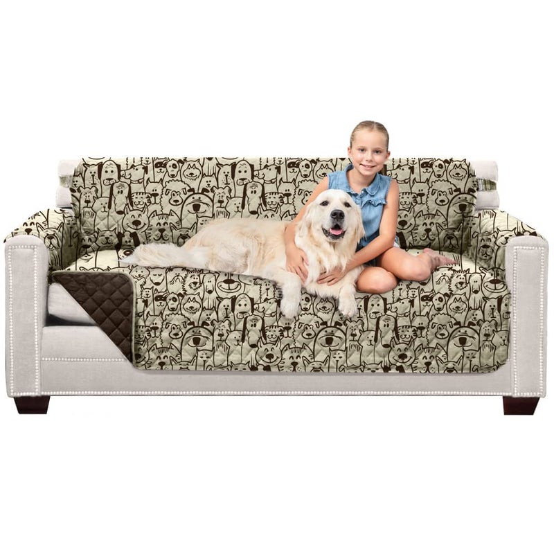 Sofa Shield Couch Slip Cover with Patented Strap Cushion Protector US Designed Reversible Stain and Dog Tear Resistant Slipcover 70 inch Seat Washable Covers for Dogs Pets Chocolate