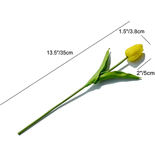 Mandy's Artificial Tulips 20 Stems Yellow PU Faux Flowers for Wedding Home Decor 13.5 Inch - Image 2