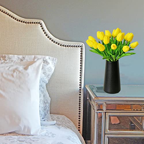 Mandy's Artificial Tulips 20 Stems Yellow PU Faux Flowers for Wedding Home Decor 13.5 Inch - Image 4
