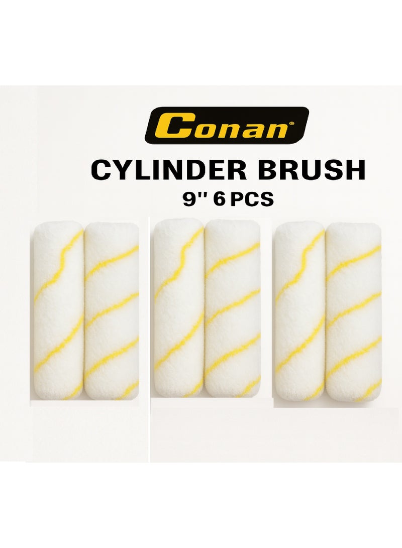 Conan Set of 6 CONAN Cylinder Brush Rollers – Model COCB00102 – 9" Paint Roller Sleeves – High-Absorption Professional Finish - Image 1