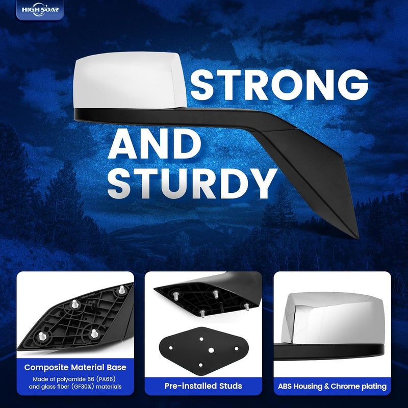 High Soar Chrome Hood Mirror Right/Passenger Side Replacement for Volvo VNL 2000-2015 - Image 3