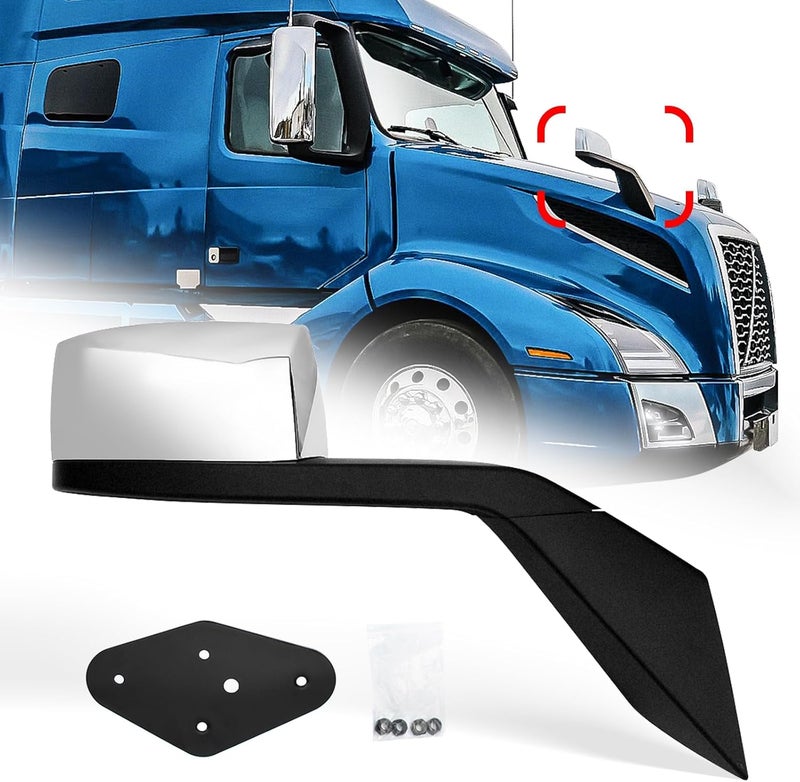 High Soar Chrome Hood Mirror Right/Passenger Side Replacement for Volvo VNL 2000-2015 - Image 1