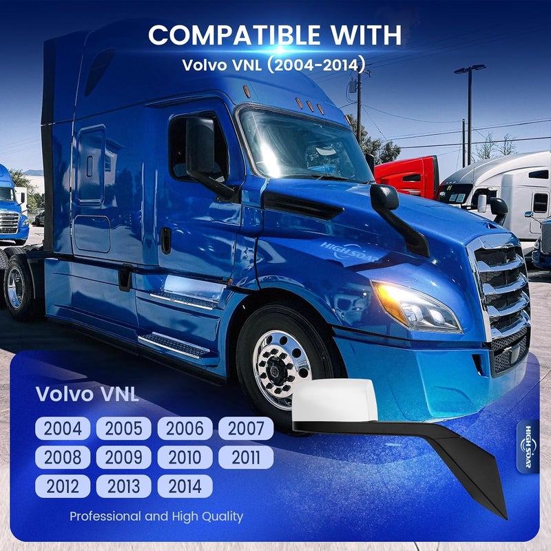 High Soar Chrome Hood Mirror Right/Passenger Side Replacement for Volvo VNL 2000-2015 - Image 2