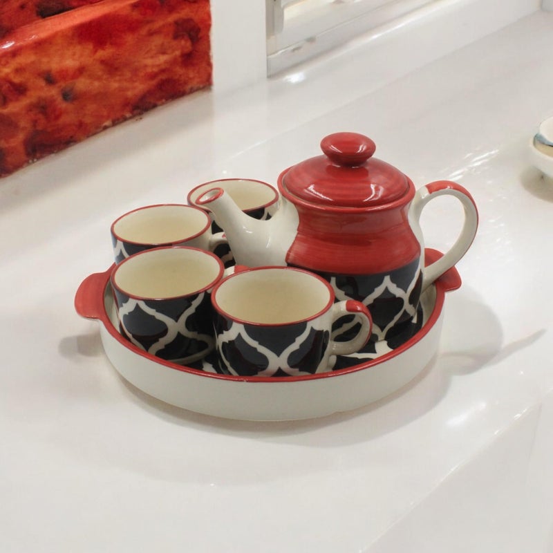 The Pottery Muse Ceramic Kettle Set with 4 Cups - Red and Black, Kettle with 600 ML and Cups with 150 ML Capacity,Best for Family Gatherings, for Gifitng to Your Family, Friends, and Colleagues - Image 3