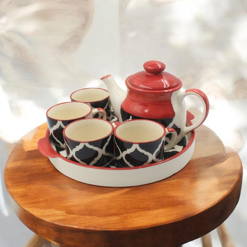 The Pottery Muse Ceramic Kettle Set with 4 Cups - Red and Black, Kettle with 600 ML and Cups with 150 ML Capacity,Best for Family Gatherings, for Gifitng to Your Family, Friends, and Colleagues - Image 4