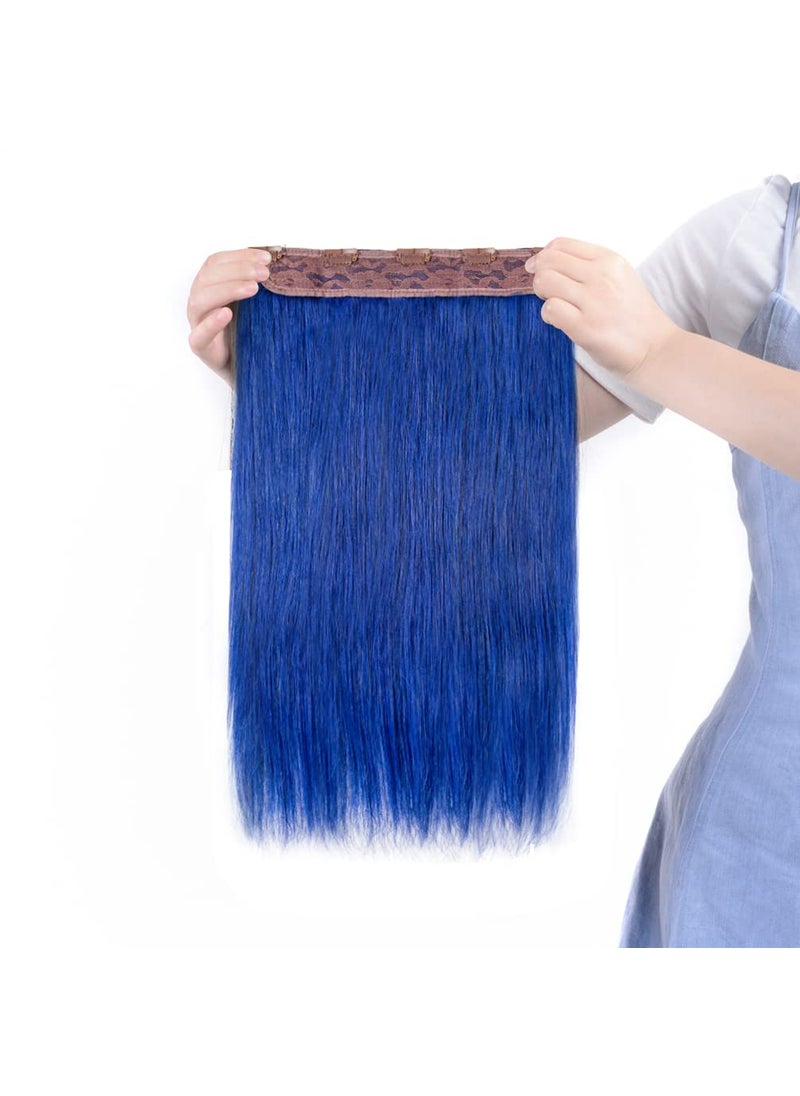 Winsky - Winsky Hair Extensions Real Human Hair  One Piece Blue Color Remy Hair Extensions Clip on 70gram for Women 14inch Blue - Image 1