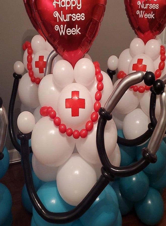 DUBEDAT 142 قطعة من بالونات حمراء وبيضاء وزرقاء لتزيين حفلات تخرج الممرضات، مناسبة لحفلات تخرج الممرضات. - Image 3