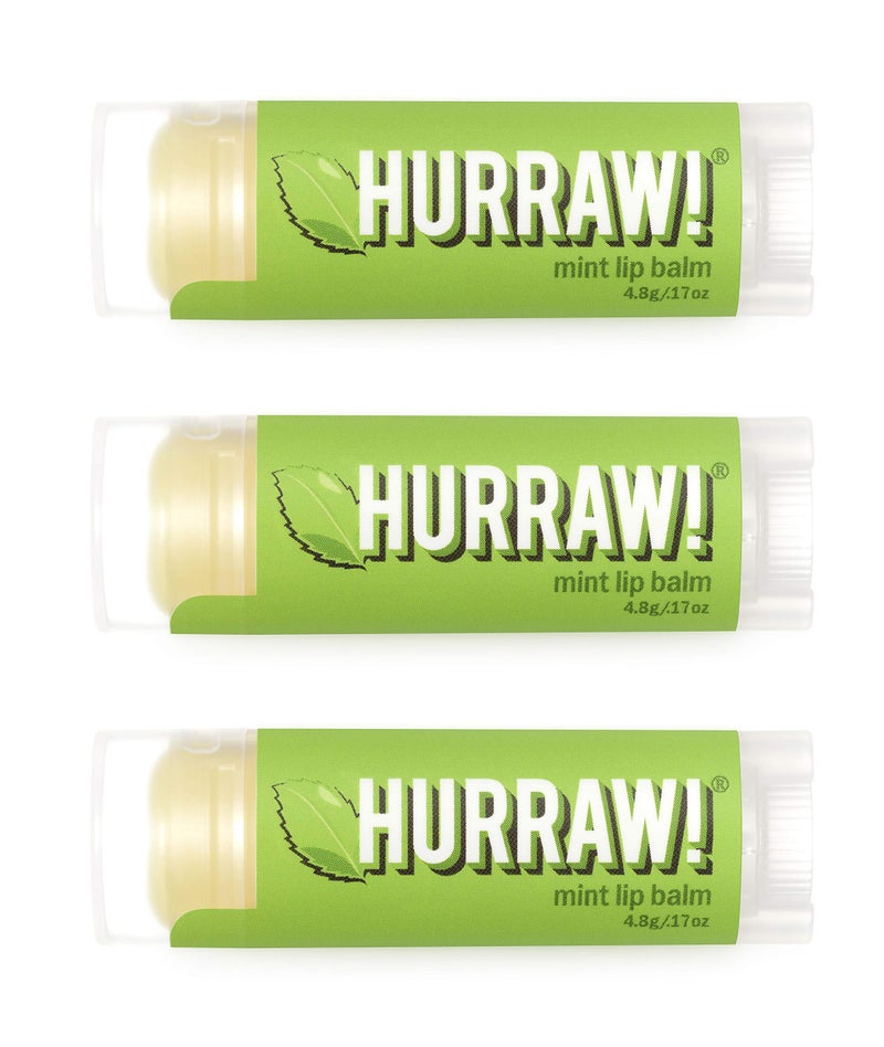 Hurraw Mint Lip Balm 3 Pack Organic Certified Vegan Cruelty and Gluten Free NonGMO 100 Natural Ingredients Bee Shea Soy and Palm Free Made in USA
