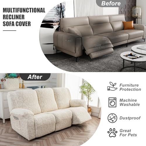 YUEANG Recliner Sofa Covers Sectional Couch Cover for Reclining Couch 3 Seat, 5-Pieces 3 Cushion Sofa Stretch Recliner Sofa Slipcover, Soft Jacquard Furniture Dog Couch Cover Protector - Image 5